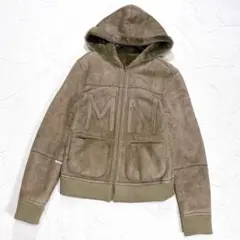 マドモアゼルノンノン　ムートン　ジャケット　裏ボア　ラムレザー　ロゴ　フード