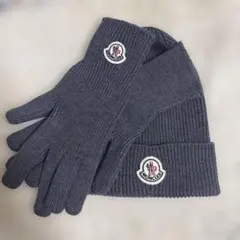 MONCLER グレー ニット帽 手袋 セット XL