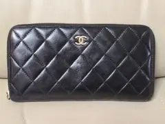シャネルCHANELラウンドファスナー長財布ココマーク黒マトラッセ