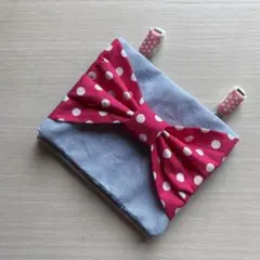 移動ポケット リボン ドット柄 クリップ付き 2ポケット 女の子 ハンドメイド