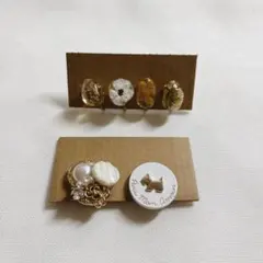 イヤリング　3点セット　花　犬　ハンドメイド