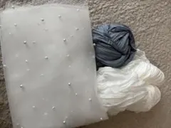 結婚式　ウェルカムスペース　テーブルクロス　パール　ブルー　ホワイト