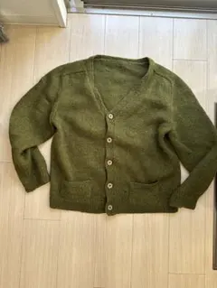 Vintage オリーブグリーン Vネック カーディガン