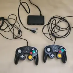 ゲームキューブコントローラー GCコン スマブラブラック 2個 純正接続タップ