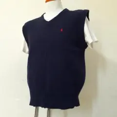 美品△ポロラルフローレン ベスト ネイビー 紺 ラムウール100％ ホース刺繍