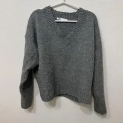 ZARA グレー Vネック 長袖ニット