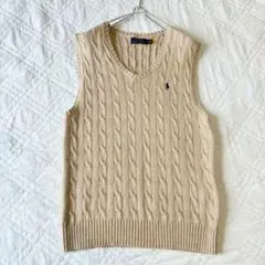 現行タグ ポロラルフローレン ケーブルニットベスト コットン ベージュ
