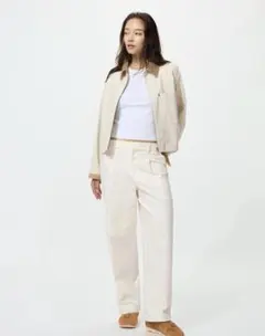 タックワイドパンツ/コットン　ユニクロ　チノパンツ