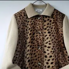 【匿名配送】ブランセ 豹柄 ファージャケット リブニット コンビ 茶 ベージュ