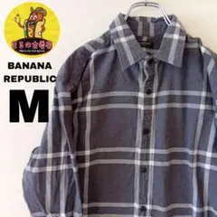 USA古着 BANANA REPUBLIC　ネルシャツM　グレーホワイトチェック