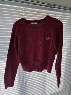 ケーブルニットクロップドセーター バーガンディ