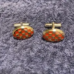 カフスリンクス　シルバー＆レッド(チェック)