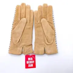 新品 豚革本革 ウール・レザー手袋 クロダ グレー キャメル ストライプ 灰色