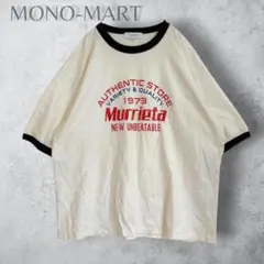 【MONO-MART】リンガーTシャツ 白 L 半袖 ロゴプリント　メンズ　綿