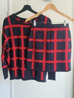 【SCOT CLUB】ネイビーとレッドのチェックニットセットアップ