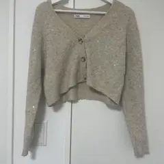 ZARA ラメ入りベージュクロップドカーディガン