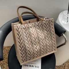 91 トートバッグ おしゃれなジュート生地♪ 大容量 軽量 肩掛け