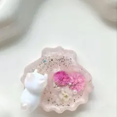レジン ヘアゴム 海塗り シェル 猫ちゃん パールピンク◡̈♥︎ ※透け感