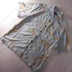 ヴィンテージ レトロ アロハシャツ 総柄 シルク ライトブルー ゆるだほ XL