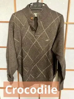 crocodileダイヤモンド柄 ニットセーター M ブラウン クロコダイル