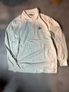 90s PUMA 刺繍ロゴ 長袖ポロシャツ 白 L 鹿の子のサムネイル