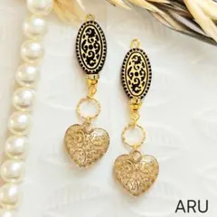 No.634★大人可愛い☆ハート☆ブラック☆アンティーク☆ピアス☆イヤリング