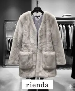 リエンダ✦ノーカラー フェイクファーコート ポケット付き(ライトグレーS)