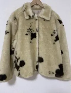 フェイクファーコート ベージュ・黒斑点