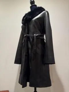 COMME CA DU MODE✨フォックスファー&レザーコート　ブラック