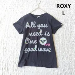 【ロキシー】ROXY 半袖Tシャツ　メッセージプリント　ブラック　サーフ　L