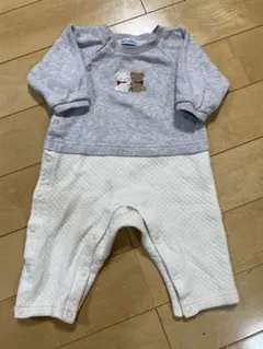 familiar ベビー ロンパース 70サイズ グレー/ホワイト クマ刺繍
