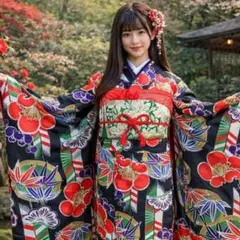 新品　洗える振袖　完全フルセット　23点　成人式　結婚式　前撮り　黒　アナスイ