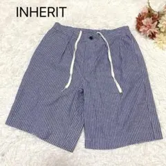 s3313【インヘリット】メンズ ハーフパンツ ストライプ リネン混 青系のサムネイル