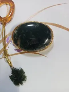 大きな帯留（兼ブローチ）と帯飾り（おまけ）　モスアゲート　ヴィンテージ