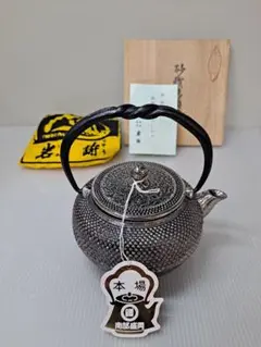 煎茶道具 南部鉄器 岩鋳 清茂作 砂鉄急須瓶 鉄瓶 鉄壷 共箱 M R9888