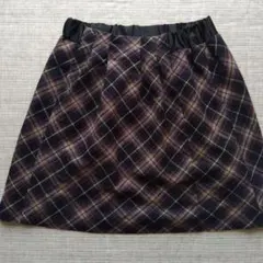 ウール混 チェック スカート ミニ丈 パープル