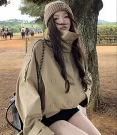 DIAVEL 韓国風ショートトレンチジャケット／スタンドカラーデザイン