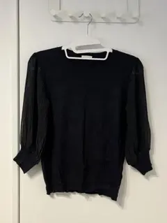 GU 春ニット シースルーバルーンスリーブ 黒 五分袖 Lサイズ