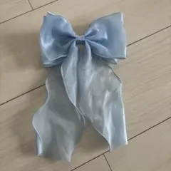 リボン 髪飾り バレッタ ヘアクリップ 水色 発表会