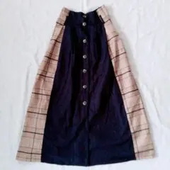 アズノウアズ チェック柄ロングスカート ブラック ベージュ ウエストゴム
