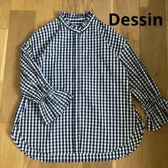 美品！デッサン 長袖シャツ バンドカラー ベルスリーブ ギンガムチェックブラウス