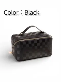 化粧ポーチ　バニティ　格子　大容量　ブラック　メイクボックス　コスメポーチ　旅行
