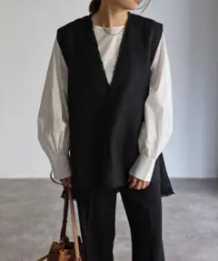 大人気◆Bonjour Sagan Vネックツイードベスト