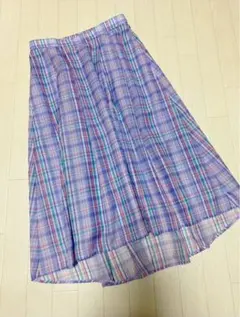 美品 組曲 シフォンチェック フレアスカート 2