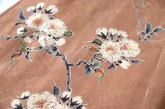 アンティーク名古屋帯 ターコイズの刺繍の花模様 大正ロマン 正絹 N3