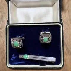 セット　カフスボタン ネクタイピン グリーンストーン　ヴィンテージ　昭和　レトロ