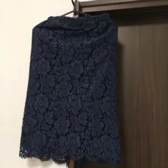 N. ネイビー レース 花柄 タイトスカート ウエストゴムのサムネイル