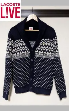 【LACOSTE LIVE】ニットカーディガン/ノルディック柄/刺繍/ロゴ/古着