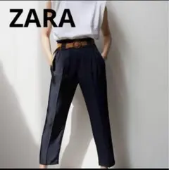 新品　ZARA ザラ　ラフィアベルト付き　スラックスパンツ　ウエストゴム　美脚