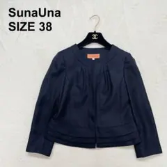 スーナウーナ　ノーカラージャケット　リネン調　裾デザイン　フェミニン（1313）